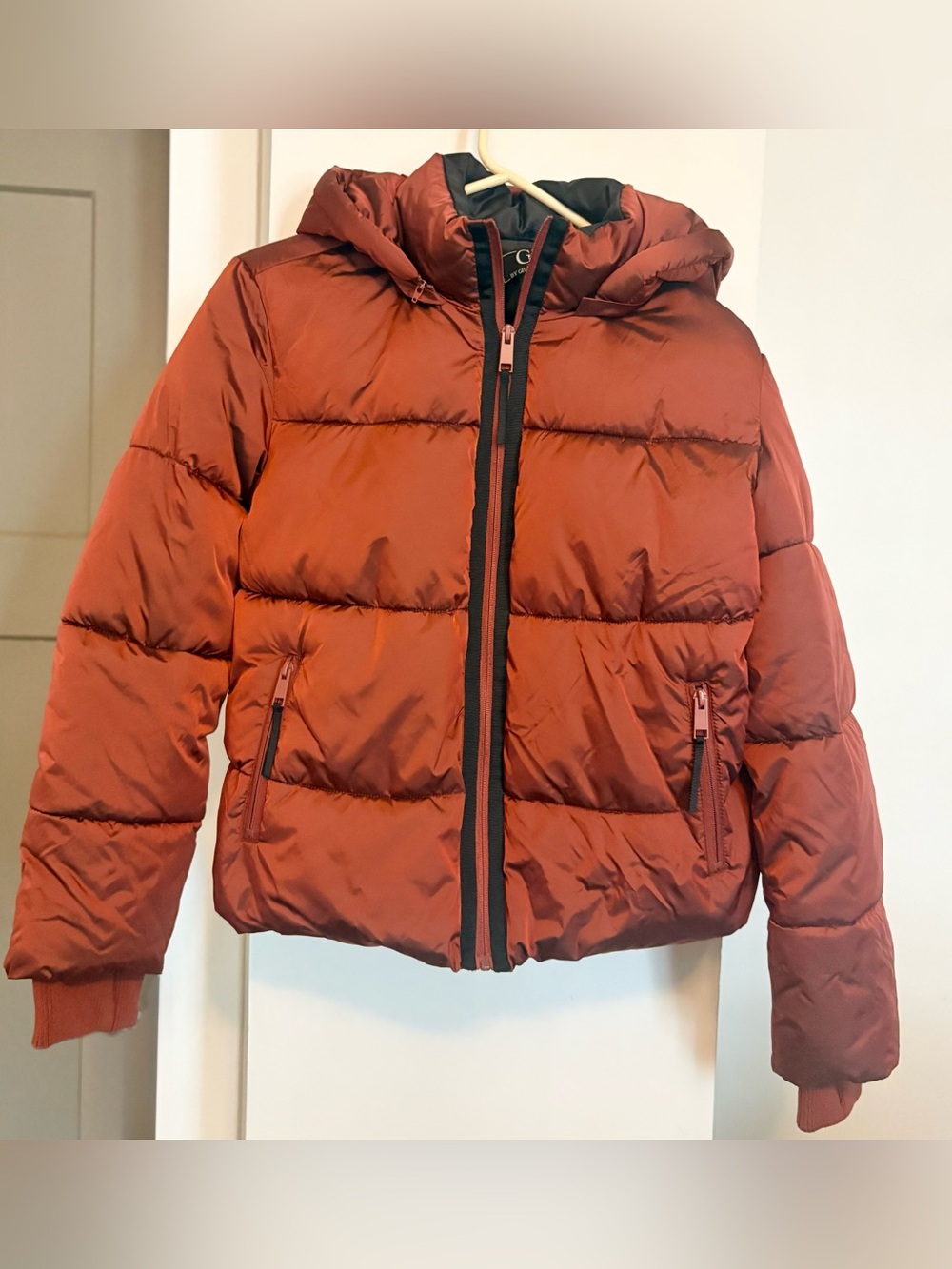G by Giuliana Womens Puffer Jacket Rust Copper Detachable Hood Size S